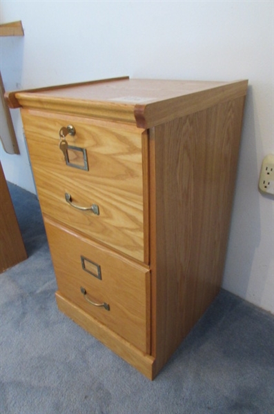2-DRAWER OAK FILING CABINET WITH KEY