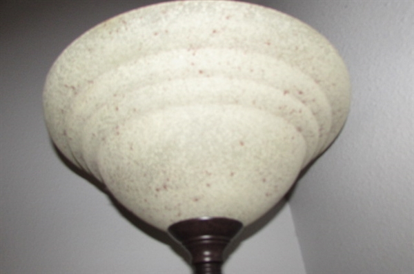 BRONZED METAL FLOOR LAMP W/GLASS SHADE