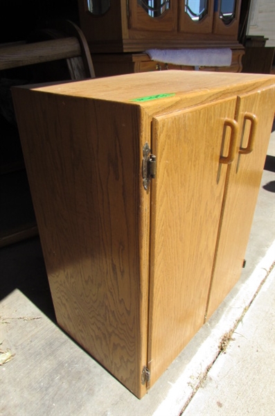 SMALL HANDCRAFTED DOUBLE DOOR WOODEN CABINET *LOCATED AT THE PAYNE LANE ESTATE*