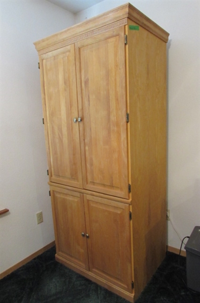 WOOD DESK ARMOIRE *LOCATED AT MONTAGUE ESTATE*