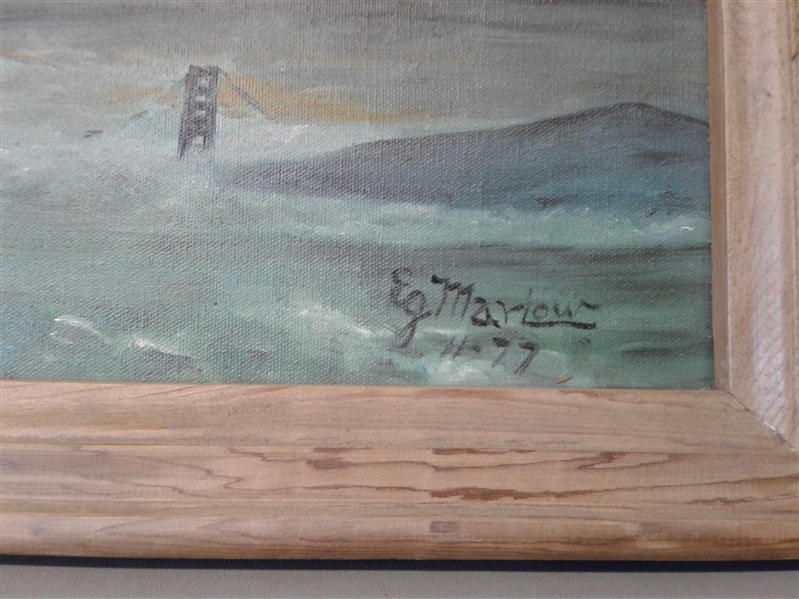 Original Framed Canvas Painting Golden Gate Bridge 1977