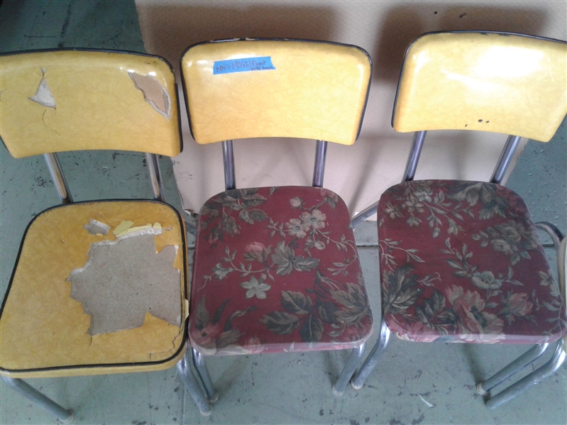 4 Vintage Yellow/Floral Metal Chairs