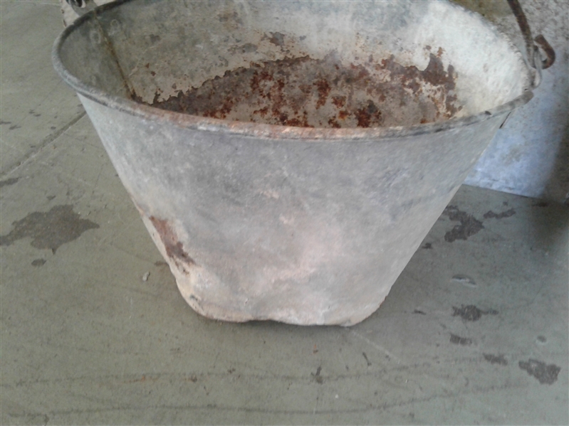 Large Metal Tray and Metal Bucket