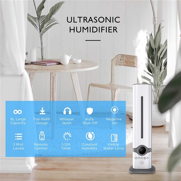 Ultrasonic Humidifier for Large Room, Home, Office, School, 9L/2.3GAL Large Capacity