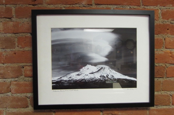 B&W PHOTO OF MT SHASTA-FRAMED AND MATTED UNDER GLASS by JIM GREGG 1997