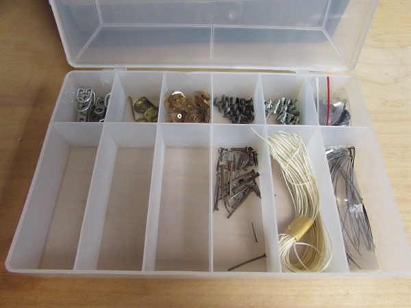 PLANO ORGANIZER WITH ASSORTED PARTS FOR CLOCKS/WATCHES