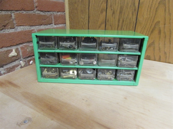 15-DRAWER ORGANIZER WITH SPRINGS/HARDWARE & CLOCK PARTS