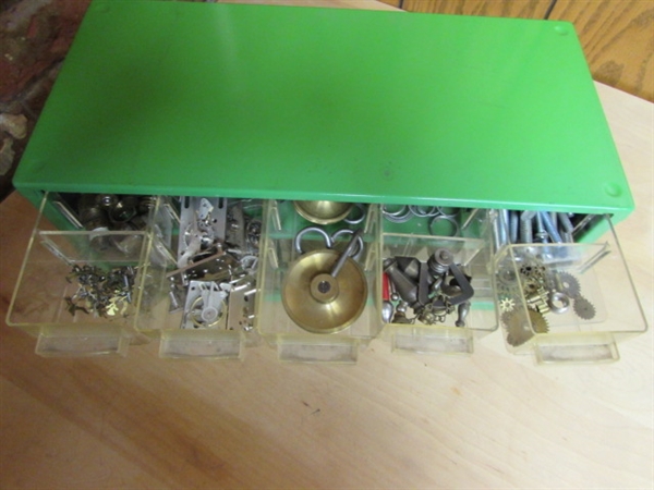 15-DRAWER ORGANIZER WITH SPRINGS/HARDWARE & CLOCK PARTS
