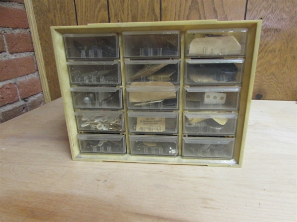 15-DRAWER ORGANIZER WITH ASSORTED CLOCK PARTS