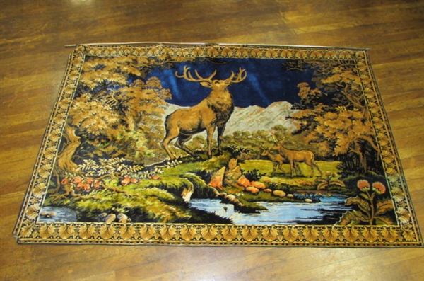 BEAUTIFUL VINTAGE VELVET ELK TAPESTRY