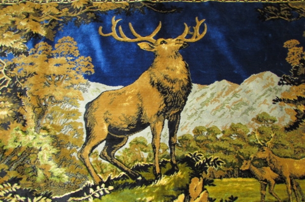 BEAUTIFUL VINTAGE VELVET ELK TAPESTRY