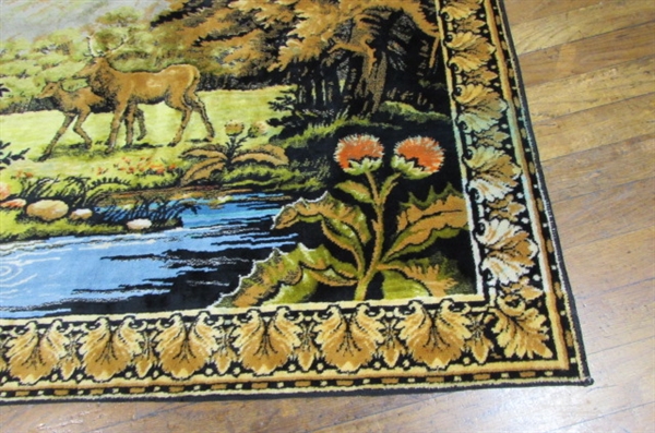 BEAUTIFUL VINTAGE VELVET ELK TAPESTRY