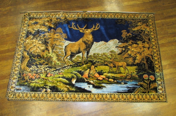 BEAUTIFUL VINTAGE VELVET ELK TAPESTRY