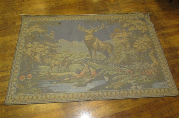 BEAUTIFUL VINTAGE VELVET ELK TAPESTRY