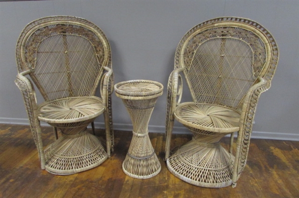 VINTAGE RATTAN CHAIRS/TABLE SET