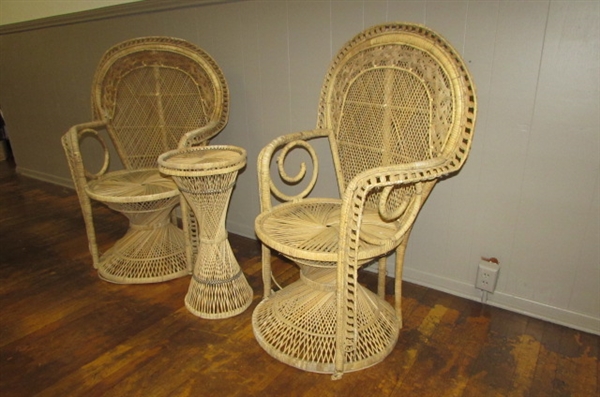 VINTAGE RATTAN CHAIRS/TABLE SET