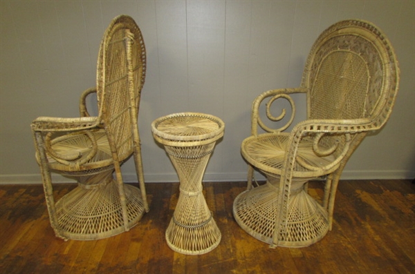 VINTAGE RATTAN CHAIRS/TABLE SET