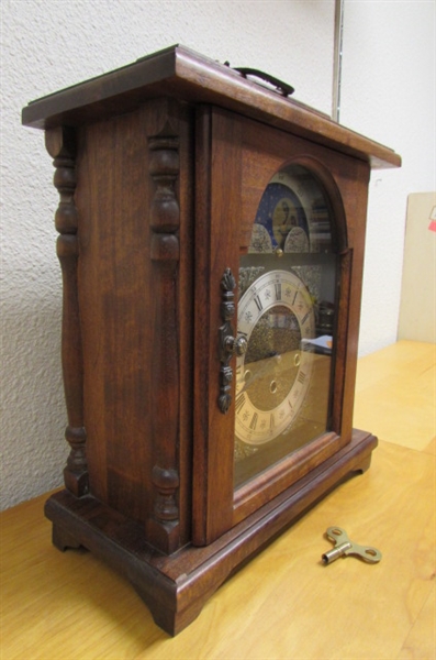 VINTAGE GERMAN EMPEROR MANTLE CLOCK WITH MOON DIAL/TIME/STRIKE/CHIME - FOR PARTS/REPAIR