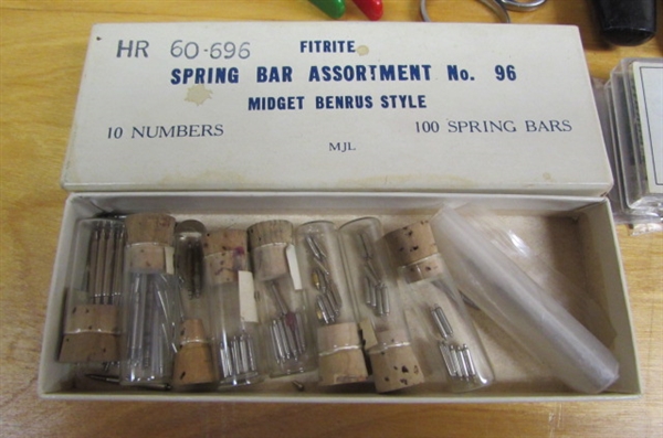 ASSORTED WATCH PARTS & REPAIR TOOLS