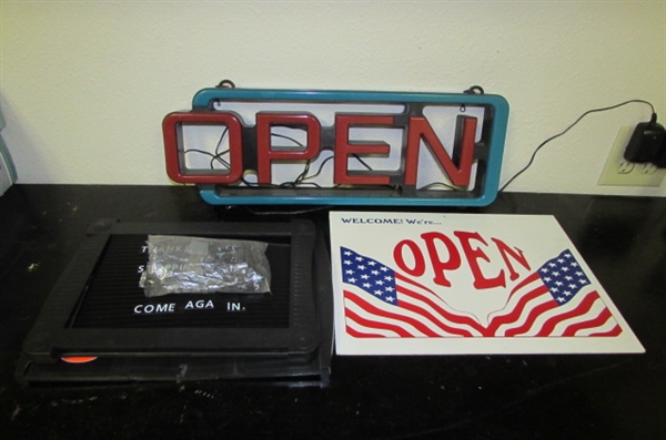 NEON LOOK OPEN SIGN, PLASTIC OPEN/CLOSED SIGN & MORE