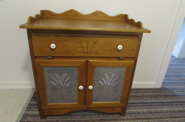 WOOD CABINET WITH PUNCHED TIN WHEAT DESIGN *ESTATE*