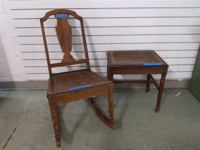 Small Wooden Rocking Chair and Side Table