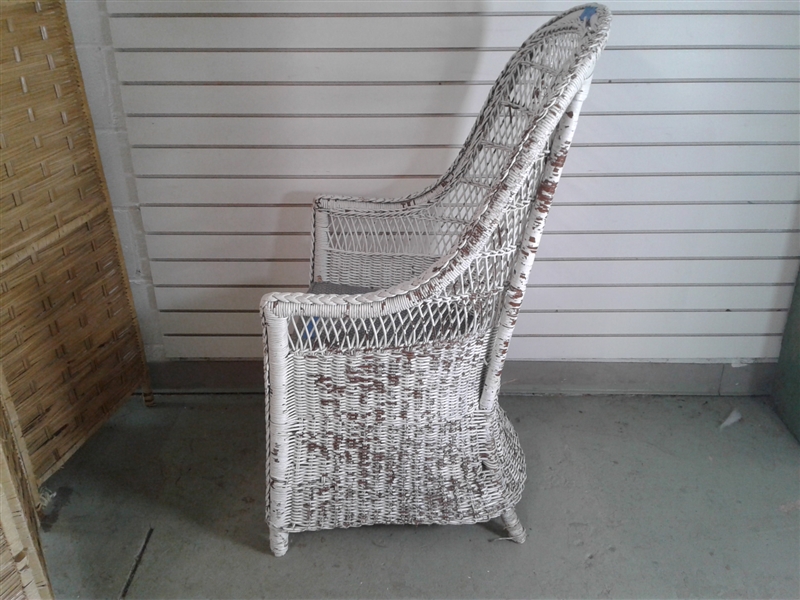Vintage Highback Wicker Chair w/Cushion