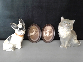 Chalkware Plaster Cat and Dog Plus Vintage Photos