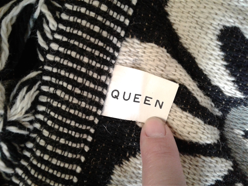 Cream, Grey, and Black Wool/Rayon Bedspread Queen