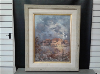 Vintage Framed Original Oil Painting "Sky City" by Vaudene Glotfelty