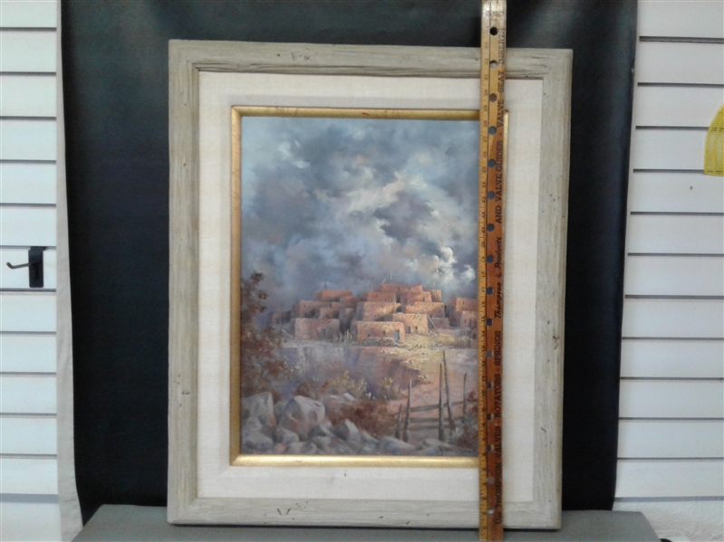 Vintage Framed Original Oil Painting Sky City by Vaudene Glotfelty