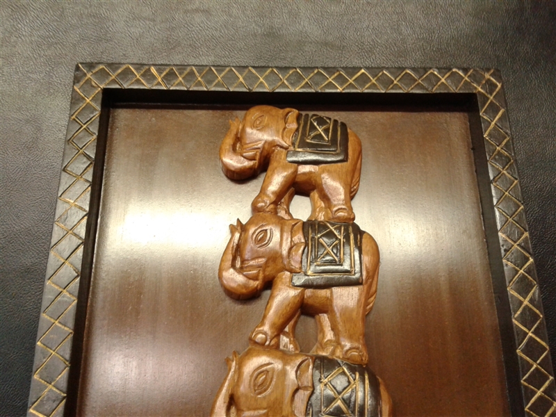 Carved Wood Elephant Wall Hanging