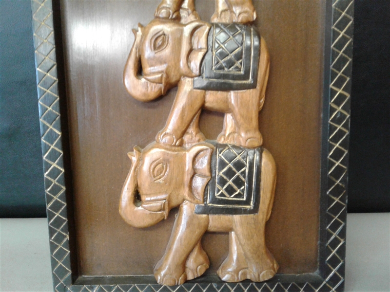 Carved Wood Elephant Wall Hanging