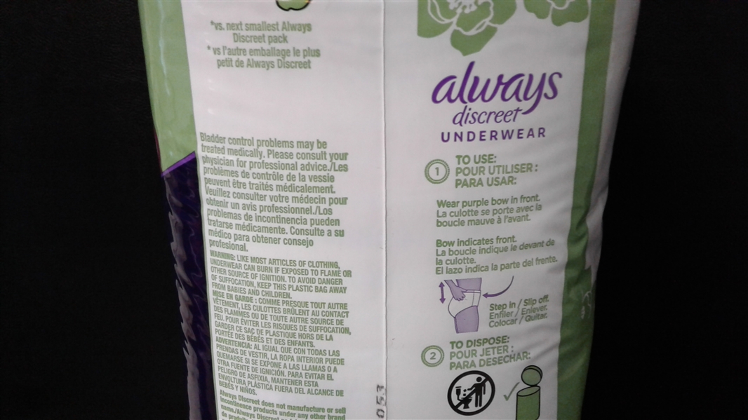 Always Discreet, Incontinence & Postpartum Underwear for Women Large, 28 Count