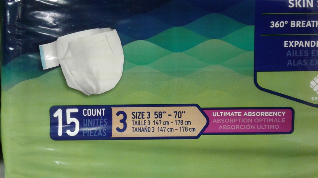 2- Packs Incontinent Brief Prevail Breezers360 Tab Closure Size 3 Disposable Heavy Absorbency