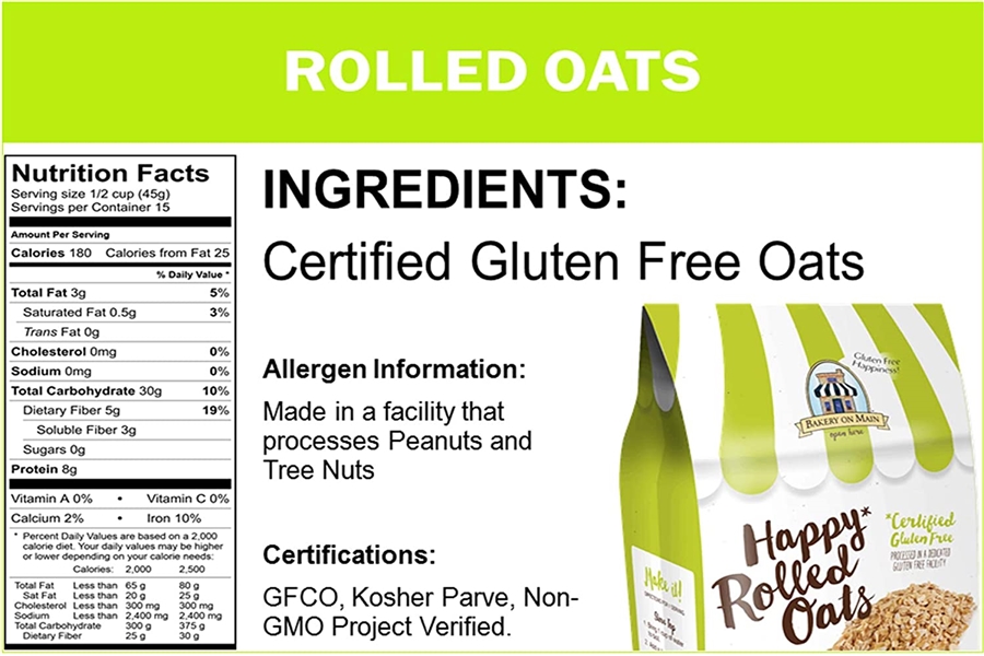 Bakery On Main Gluten-Free, Non-GMO Happy Oats, Rolled, 24 Ounce (Pack of 4)