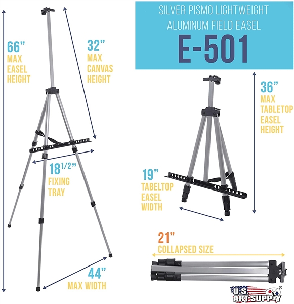  U.S. Art Supply 65 Sturdy Silver Aluminum Tripod Artist Field and Display Easel Stand