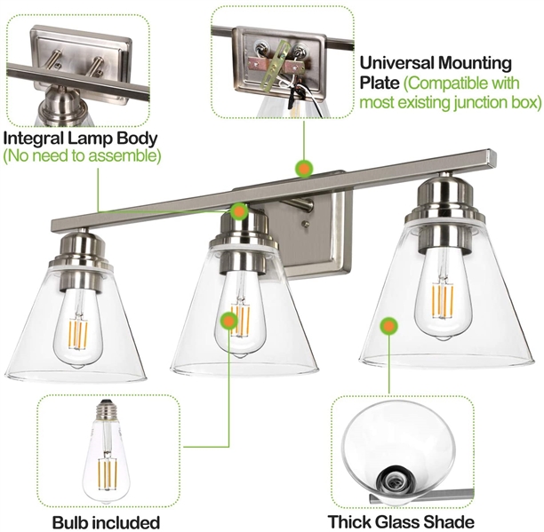 3 Light Vanity Set with Matching Bathroom Fixtures