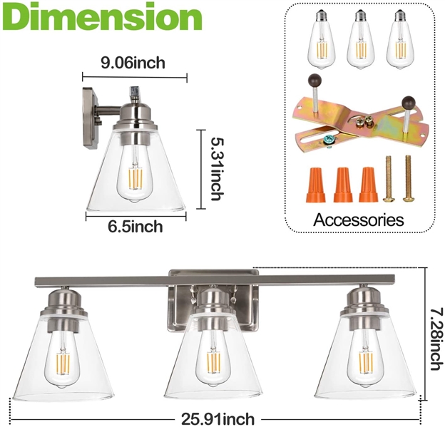 3 Light Vanity Set with Matching Bathroom Fixtures