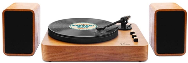 Voksun 3-Speed Precision Turntable with Dual 15 Watt Speakers & Bluetooth