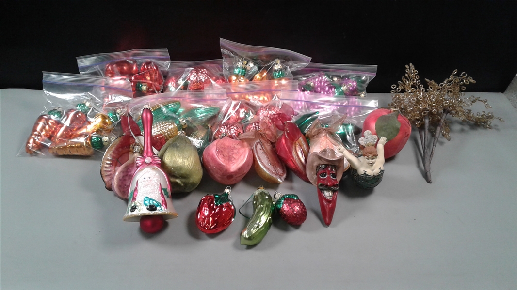 Glass Fruit and Vegetable Christmas Ornaments 