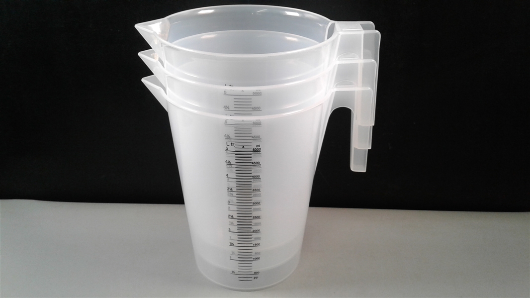  TCP Global 5 Liter (5000ml) Plastic Graduated Measuring and Mixing Pitcher (Pack of 3)