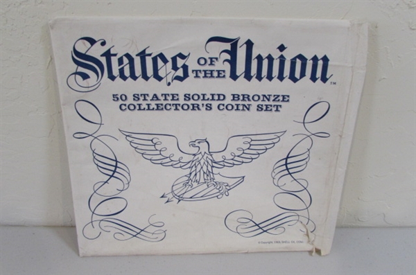 STATES OF THE UNION 50 STATE SOLID BRONZE COLLECTORS SET & VINTAGE STAMPS