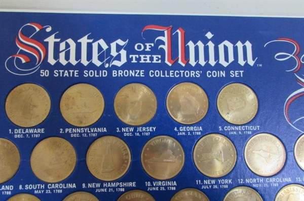 STATES OF THE UNION 50 STATE SOLID BRONZE COLLECTORS SET & VINTAGE STAMPS