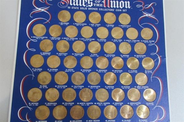 STATES OF THE UNION 50 STATE SOLID BRONZE COLLECTORS SET & VINTAGE STAMPS