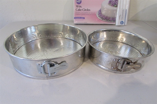 VARIOUS CAKE PANS AND DECORATING ITEMS