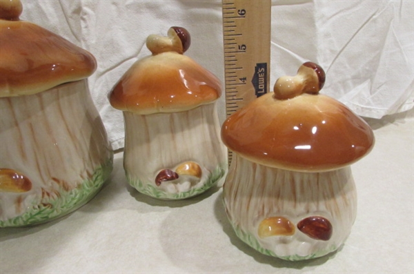 MUSHROOM CANISTER SET WITH NAPKIN HOLDER, AND SOAP DISPENSER, SALT & PEPPER AND TOOTHPICK HOLDER