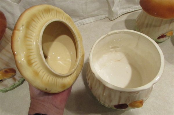 MUSHROOM CANISTER SET WITH NAPKIN HOLDER, AND SOAP DISPENSER, SALT & PEPPER AND TOOTHPICK HOLDER