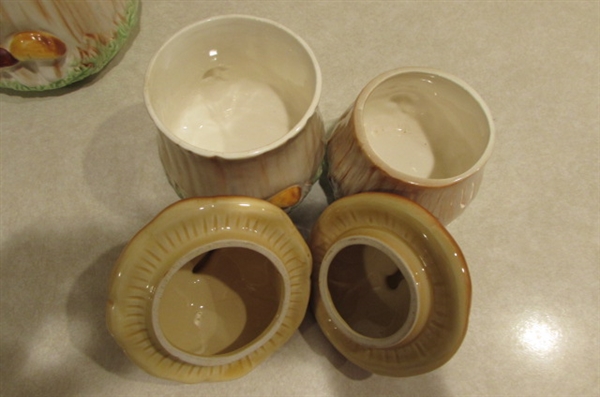 MUSHROOM CANISTER SET WITH NAPKIN HOLDER, AND SOAP DISPENSER, SALT & PEPPER AND TOOTHPICK HOLDER