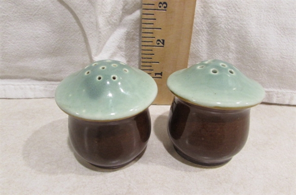 MUSHROOM CANISTER SET WITH NAPKIN HOLDER, AND SOAP DISPENSER, SALT & PEPPER AND TOOTHPICK HOLDER